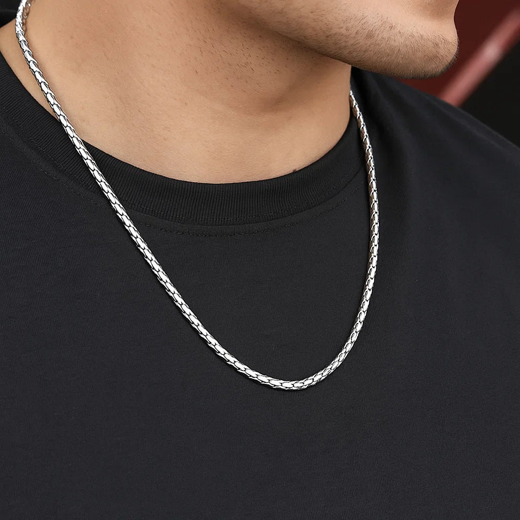 Cobra Silver Chain (18K White Gold Rhodium Plating) 3 MM