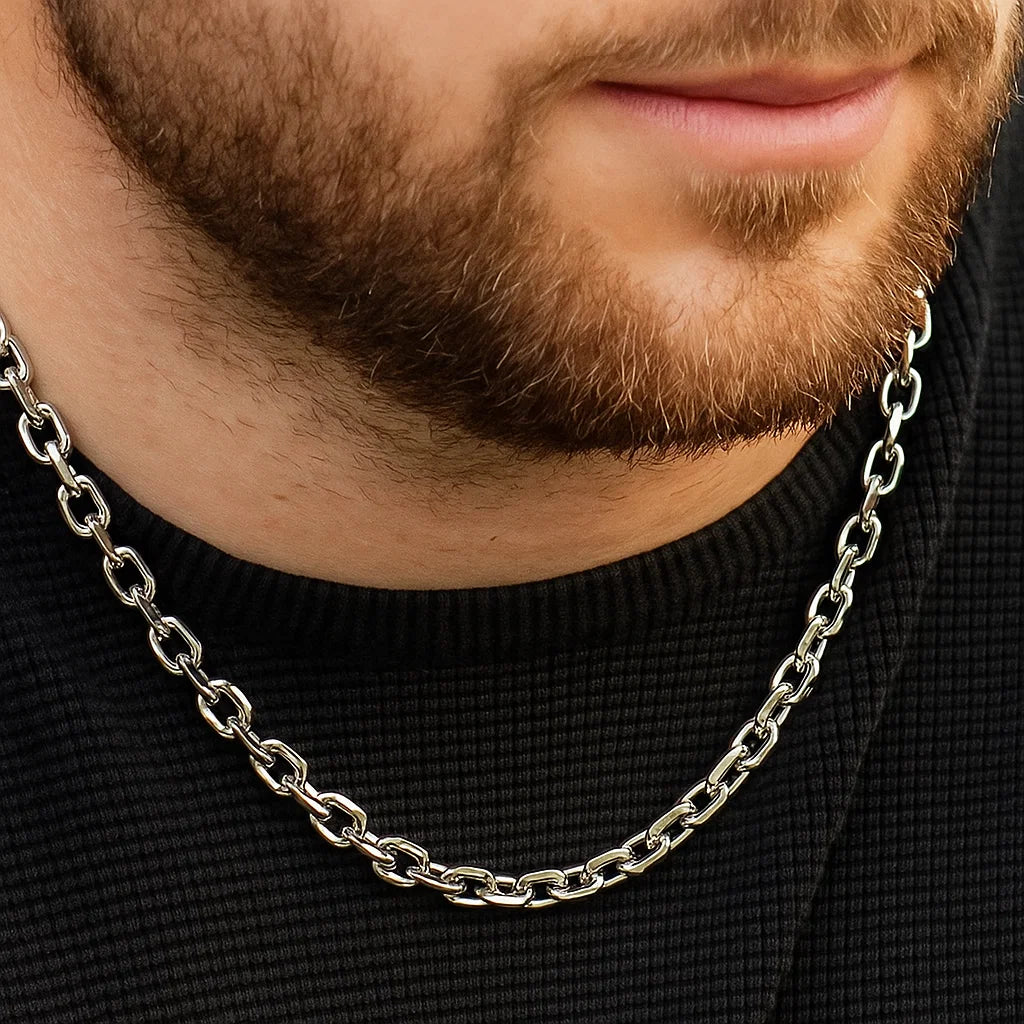 Oval Anchor Chain (18K White Gold Rhodium Plating) - 7 MM